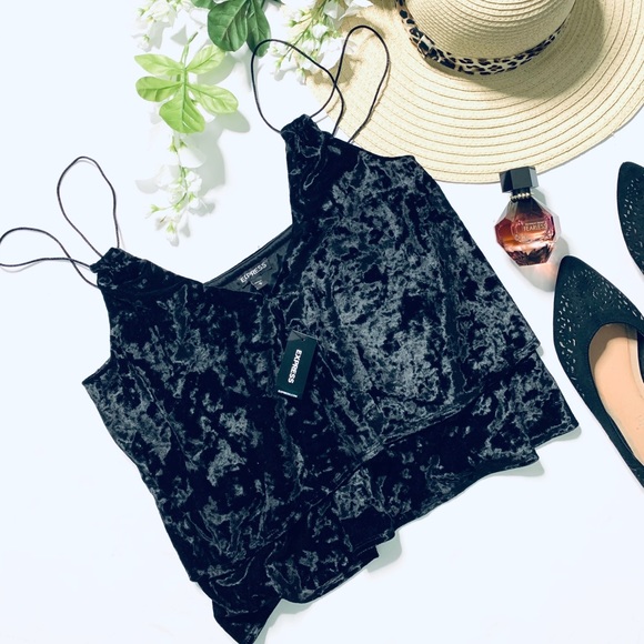 Express Tops - NWT Express NYE black crushed velvet peplum top